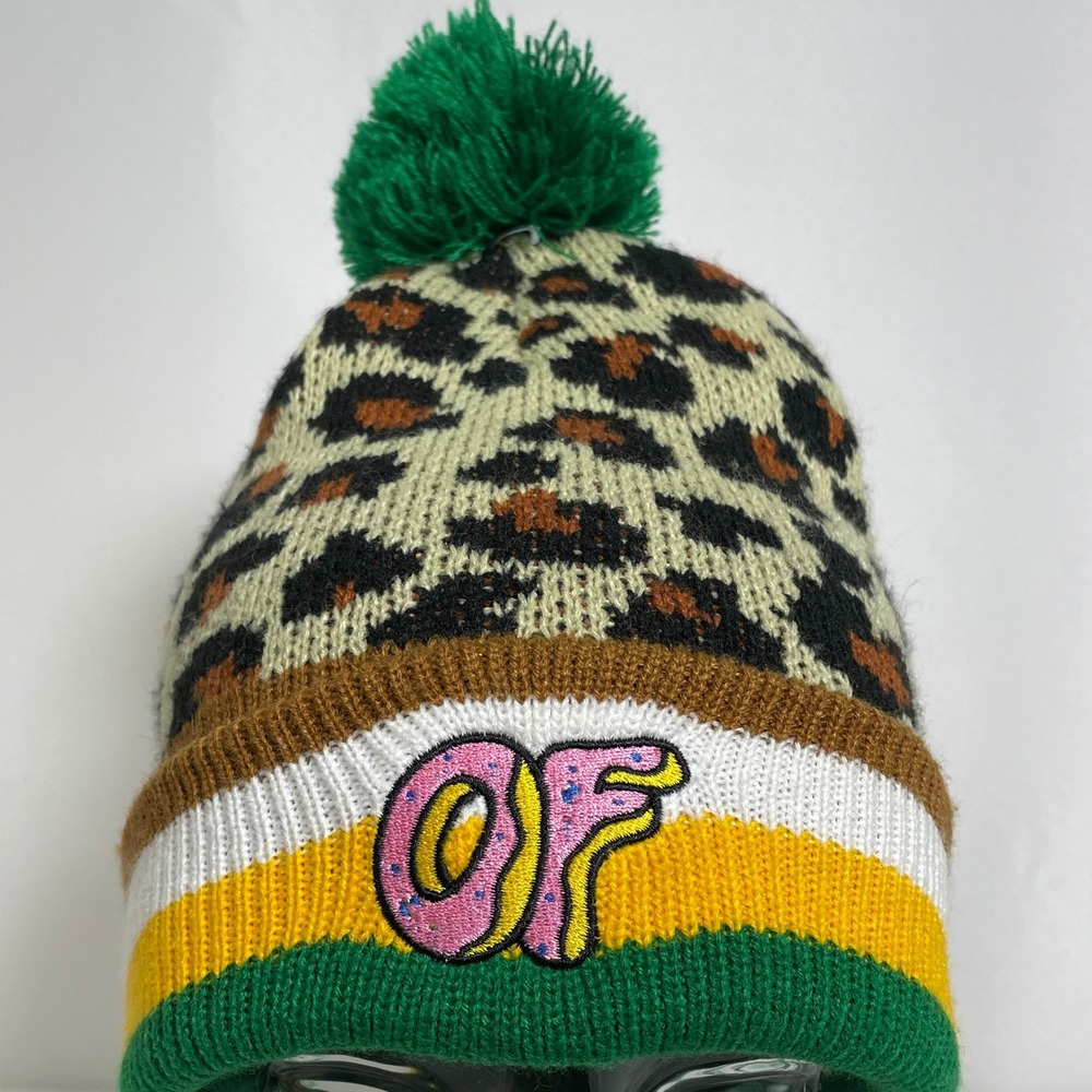 Odd Future Leopard Multicolor OF Donut Streetwear Pom Beanie Hat Adults One Size